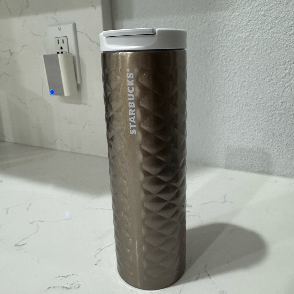 Starbucks Metallic Brown Textured Travel Mug with White Lid